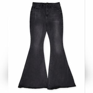 Judy Blue Super Flare Bell Bottom Mid Rise Jeans, 13/31 Black, Raw Hem , Boho